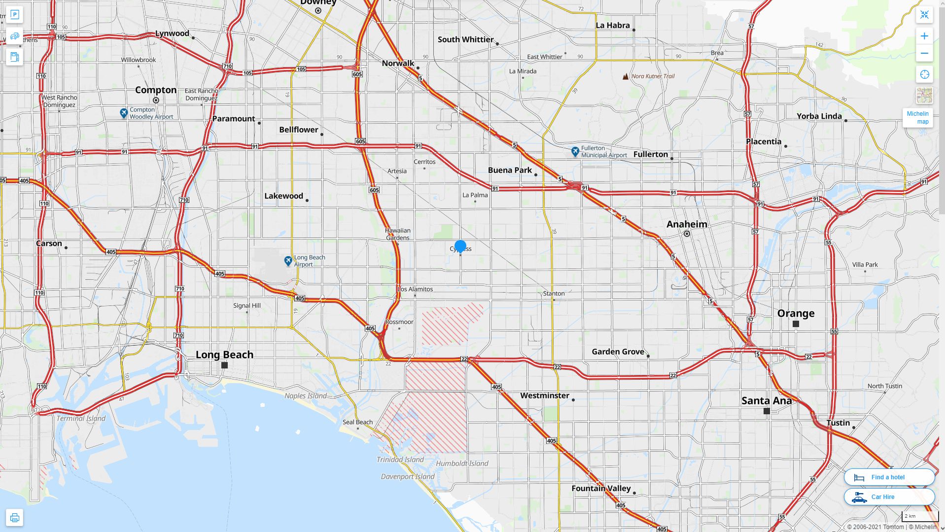 Cypress California Highway and Road Map